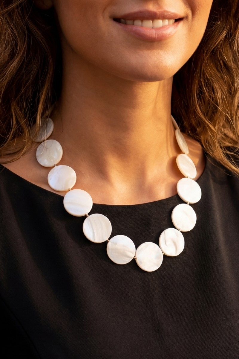 Seashell Disc Link Statement Necklace