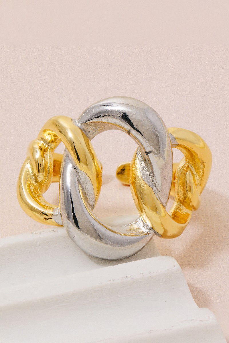 Two Tone Solid Chain Open Band Ring