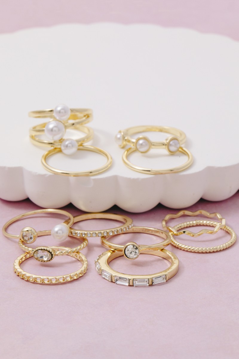 Assorted Twelve Piece Pearl Ring Set