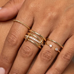 Cz Pave And Paperclip Link Stacking Ring Set
