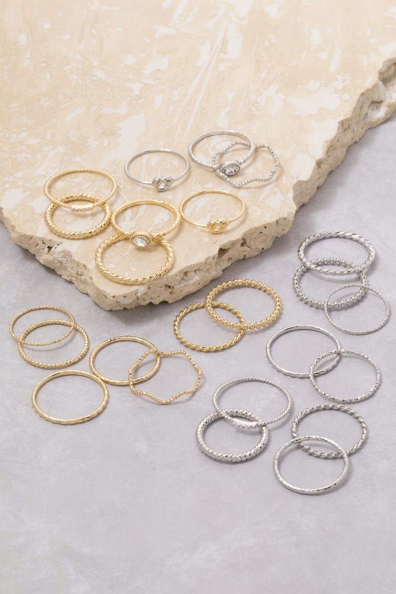 Assorted Ten Piece Metallic Ring Set