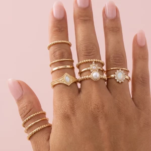 Pearl Cabochon Stacking Ring Set