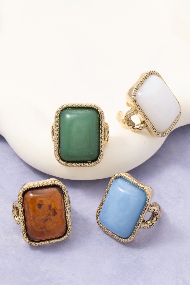 Rectangle Resin Vintage Style Open Band Ring
