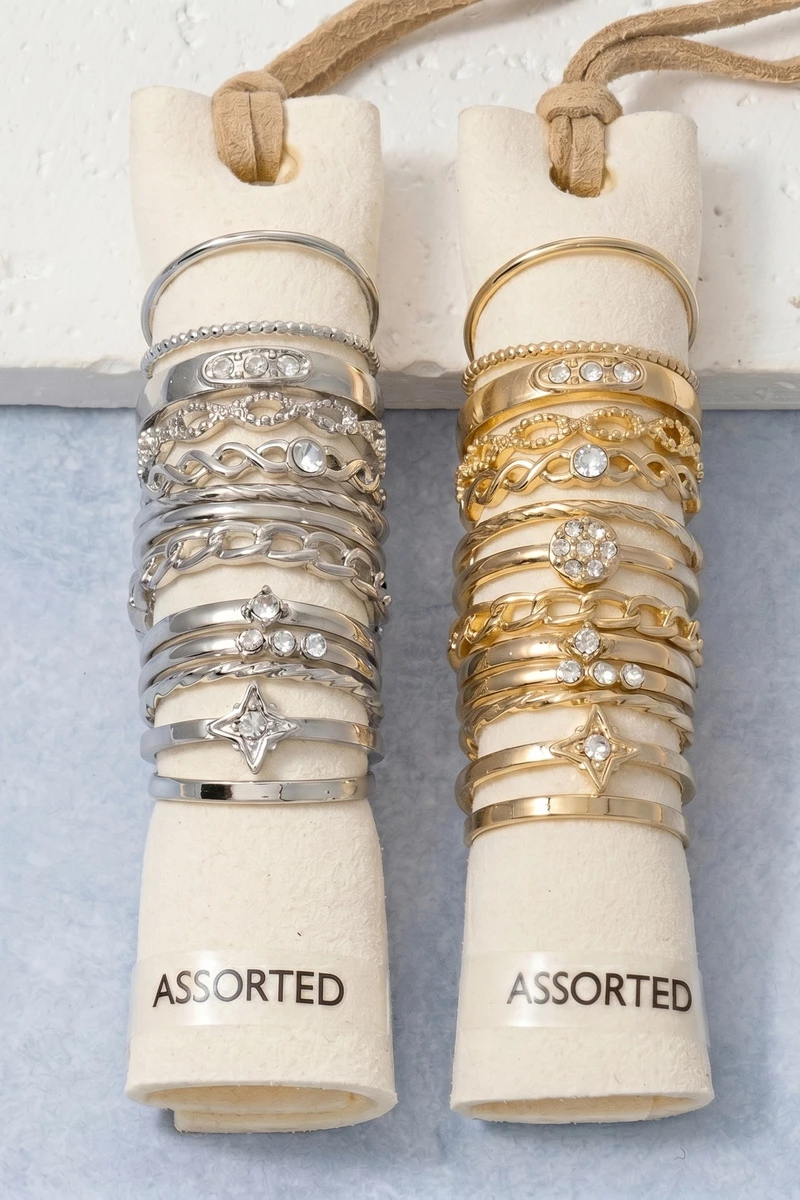 Crystal Star And Pave Stacking Ring Set