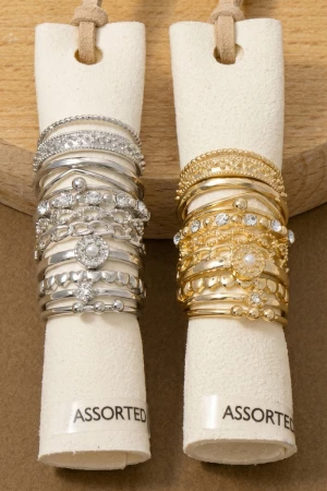 Crystal Heart And Cluster Stacking Ring Set
