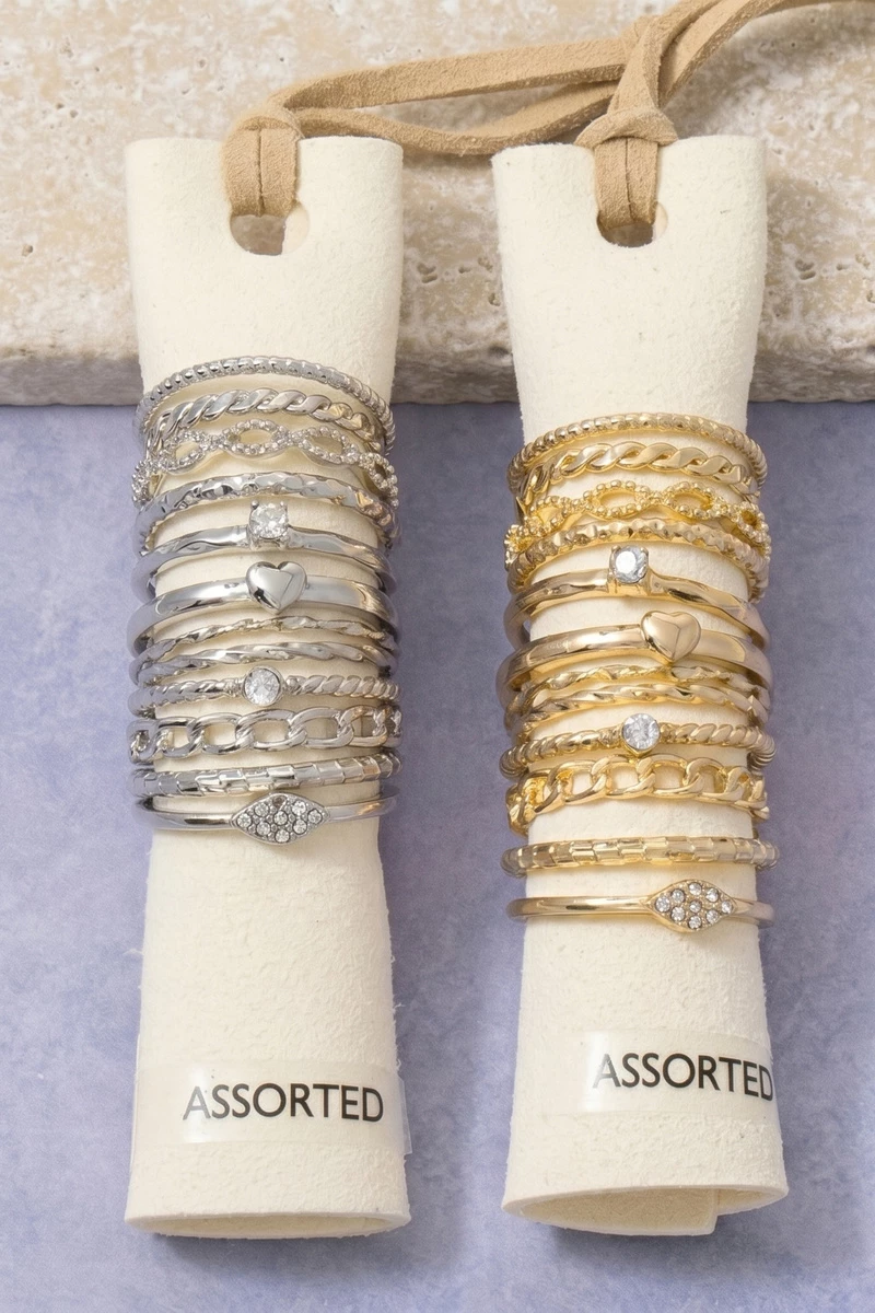 Crystal Pearl Filigree Stacking Ring Set