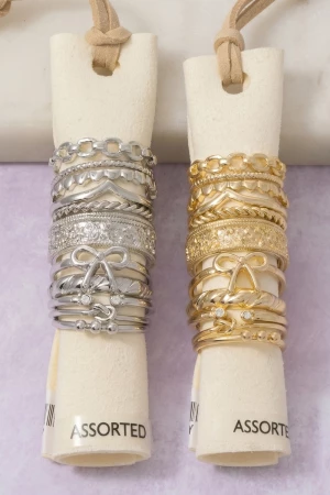 Crystal Bow And Chevron Stacking Ring Set