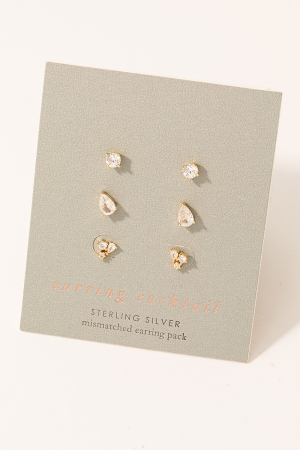 Sterling Silver Mismatched Stud Earrings Set