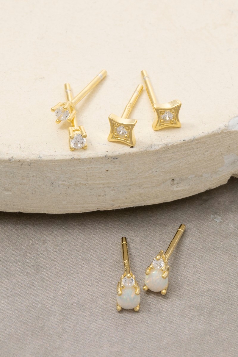 Sterling Silver Opal Stud Earrings Set