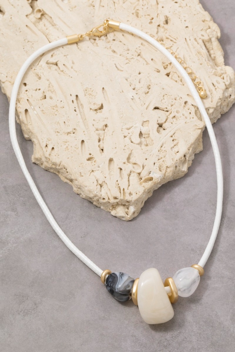 Resin And Metallic Beads Cord Necklace