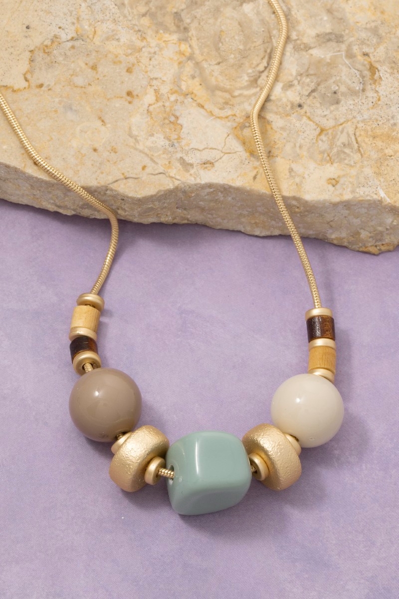 Mixed Resin And Metallic Beads Tube Chain Necklace