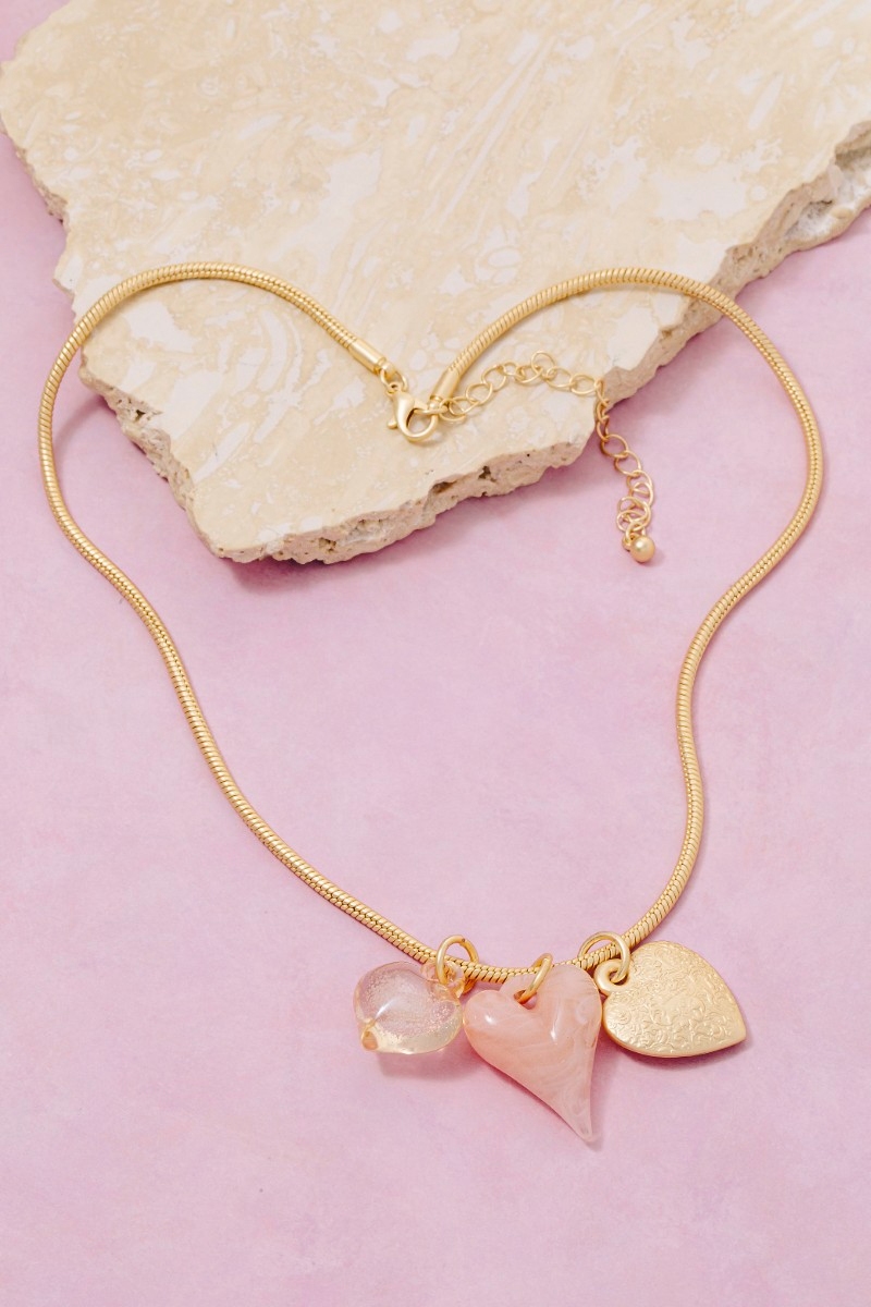 Assorted Heart Pendants Tube Chain Necklace