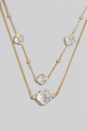 Faceted Glass Clover Beads Layered Chain Necklace