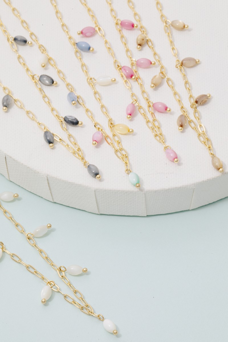 Oval Glass Beads Station Chain Necklace