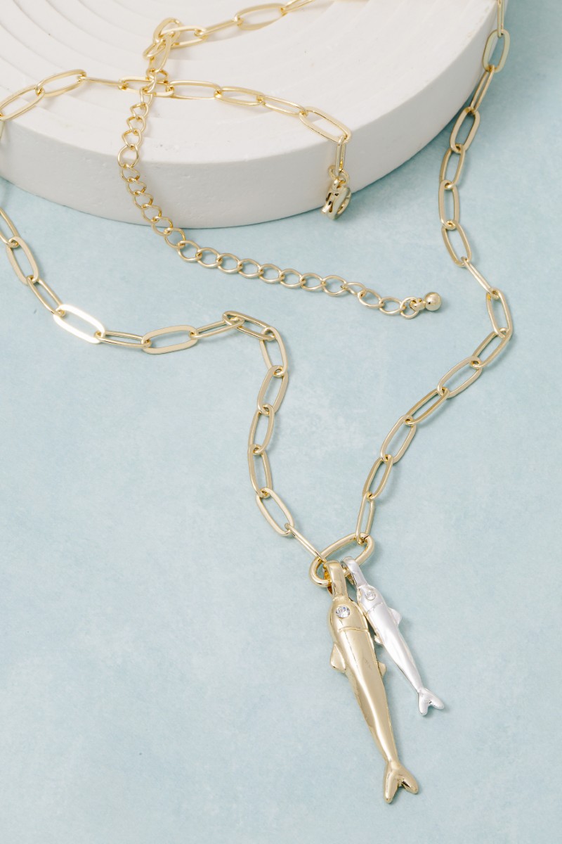 Two Tone Fish Charms Chain Necklace