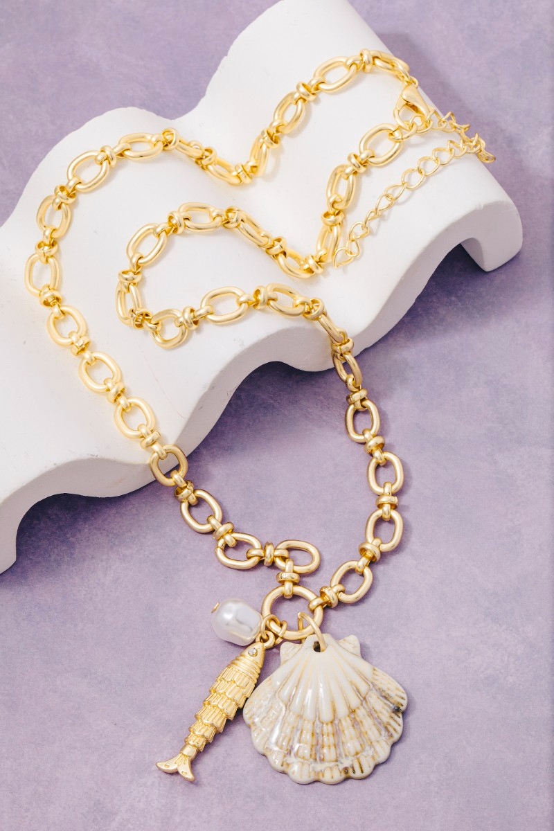 Sealife Charms Round Chain Link Necklace