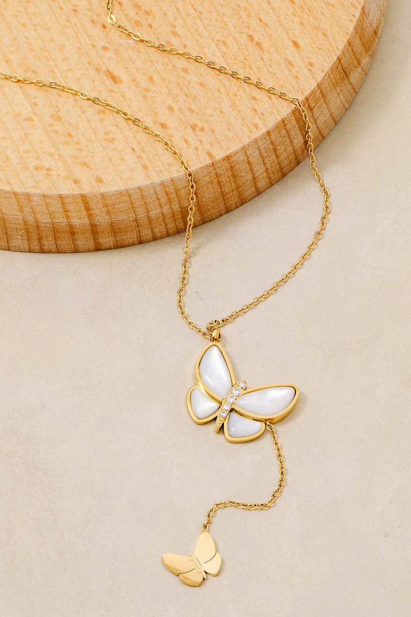 Stainless Steel And Resin Double Butterflies Y Chain Necklace