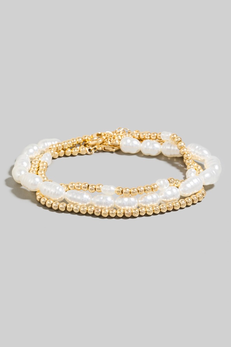 Pearl And Mini Metallic Beaded Bracelet Set