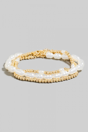 Pearl And Mini Metallic Beaded Bracelet Set