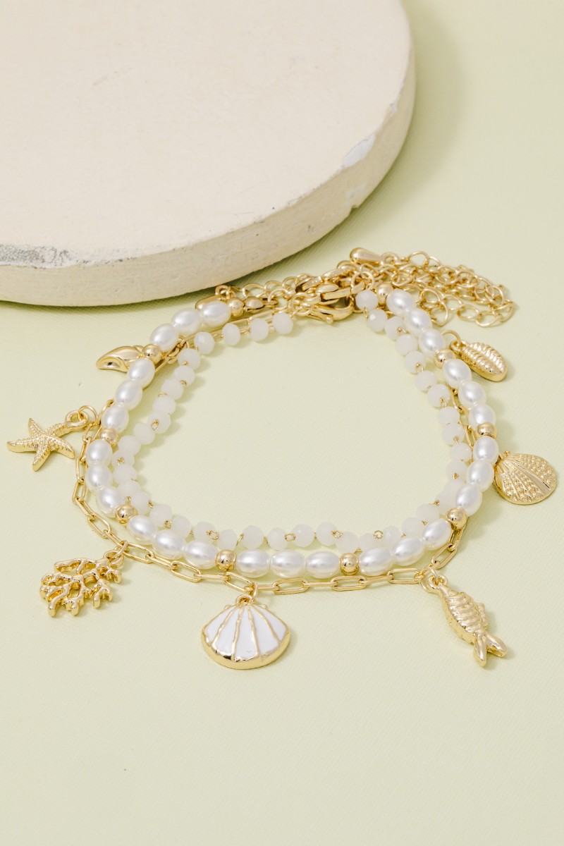 Enamel And Metallic Sea Life Charms Layered Bracelet