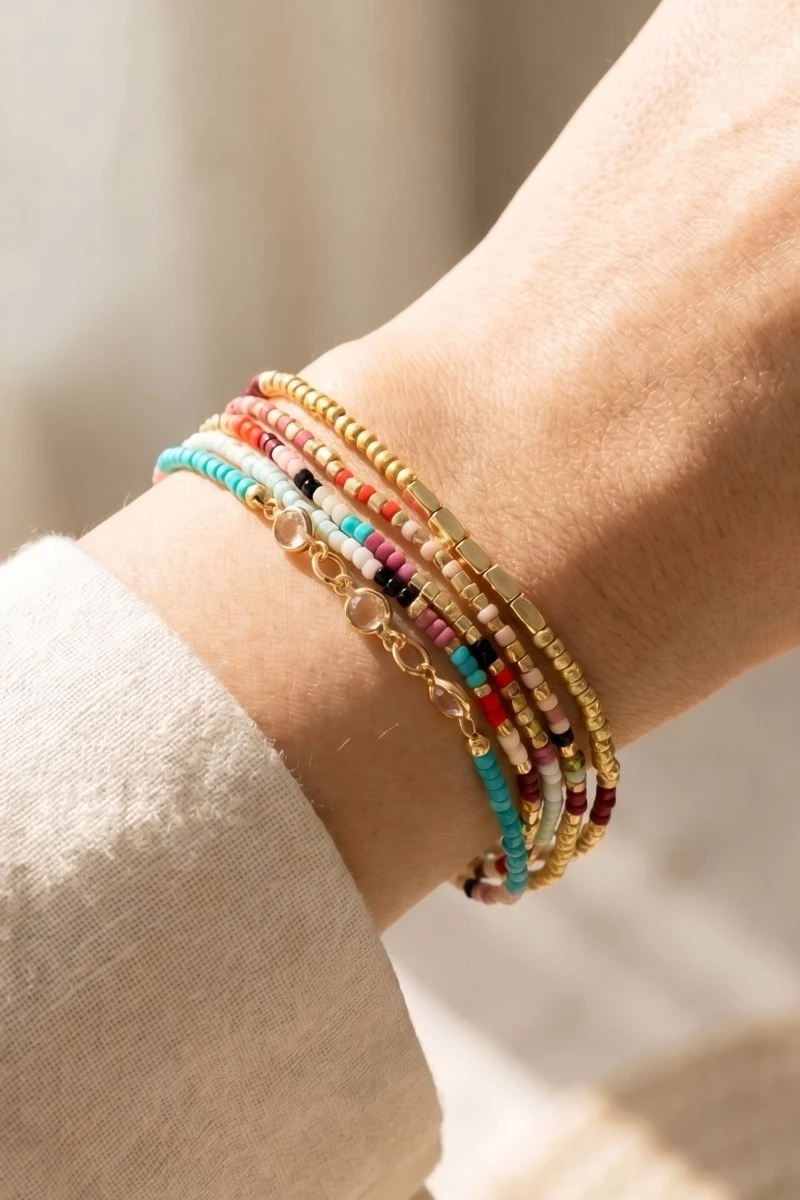 Multicolor Seed Bead Bracelet Layering Set