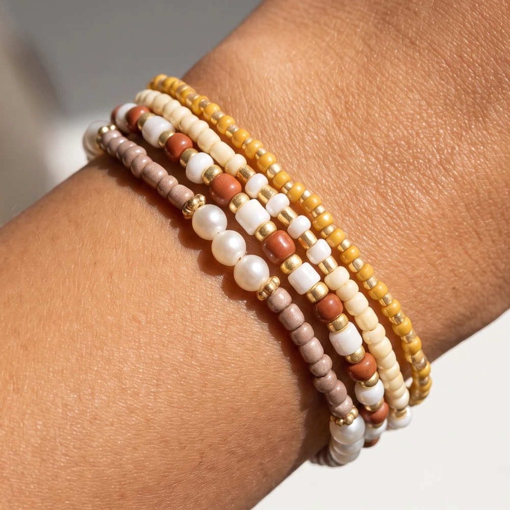 Pearl Accent Seed Bead Stretch Bracelet Set