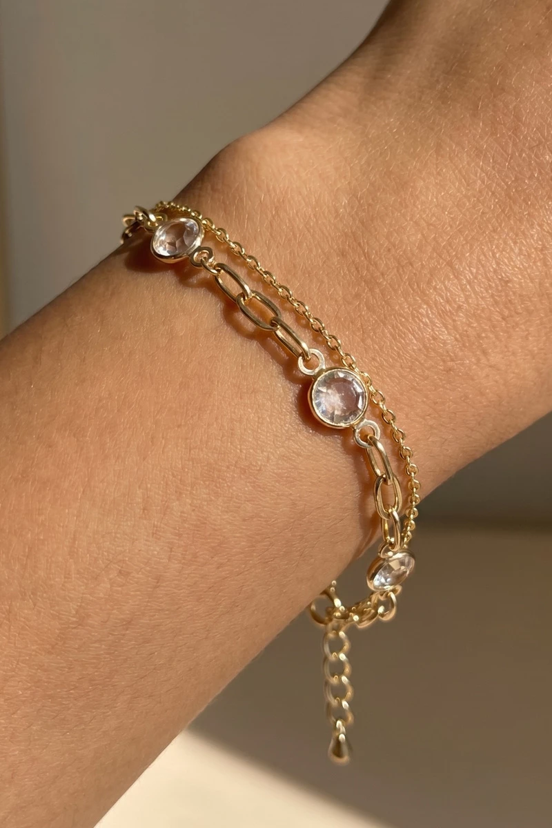 Layered Bezel Crystal Station Bracelet