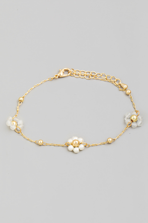 Mixed Beaded Flowers Station Chain Bracelet