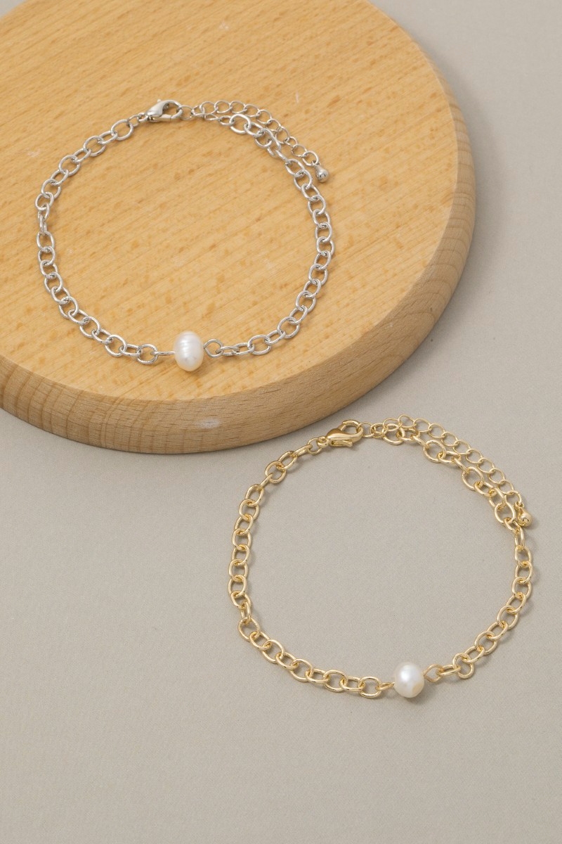 Pearl Bead Charm Dainty Chain Bracelet