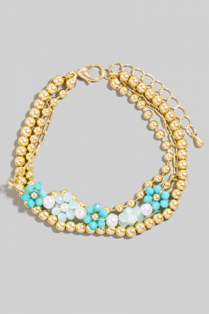 Mixed Beaded Flower Charms Layered Bracelet
