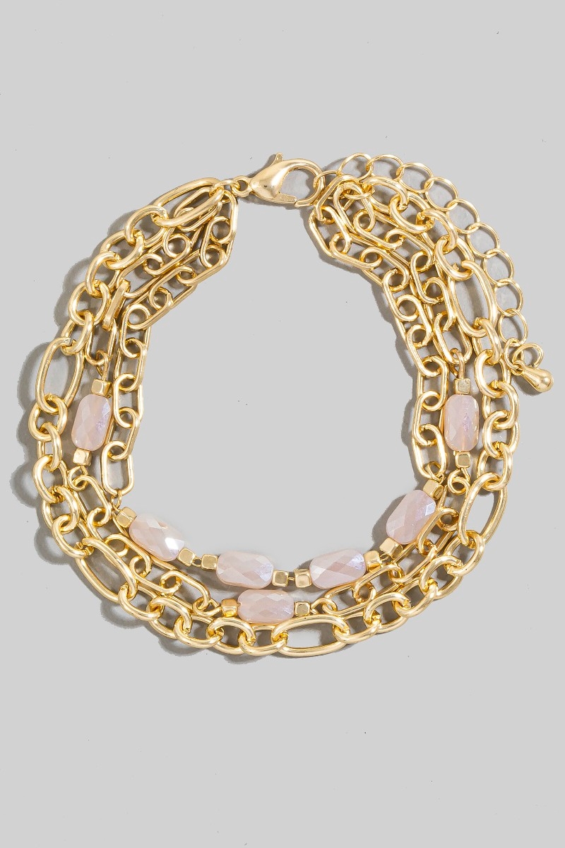 Faceted Rectangle Glass Beads Layered Chains Bracelet