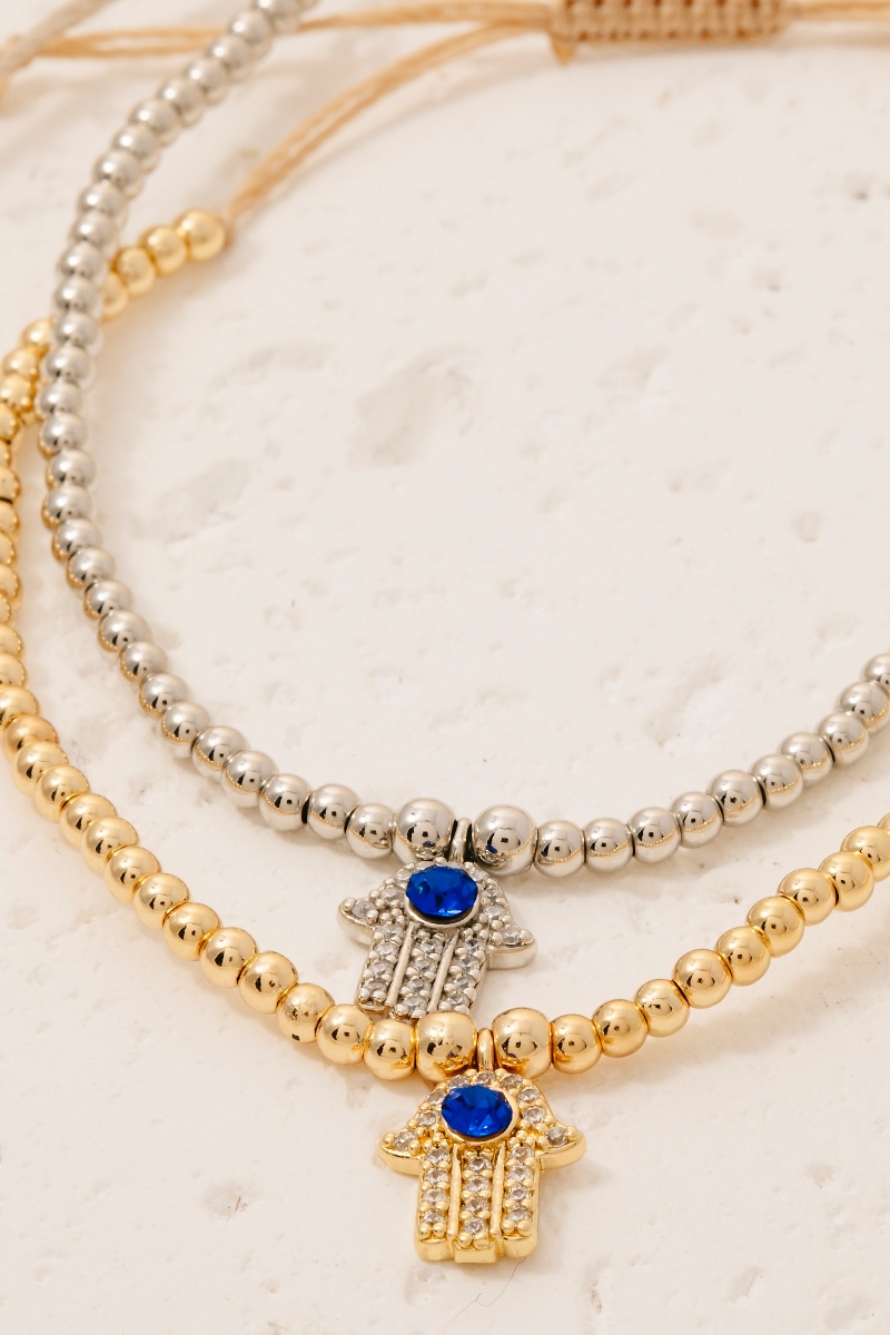 Cz Pave Hand Of Hamsa Charm Bracelet