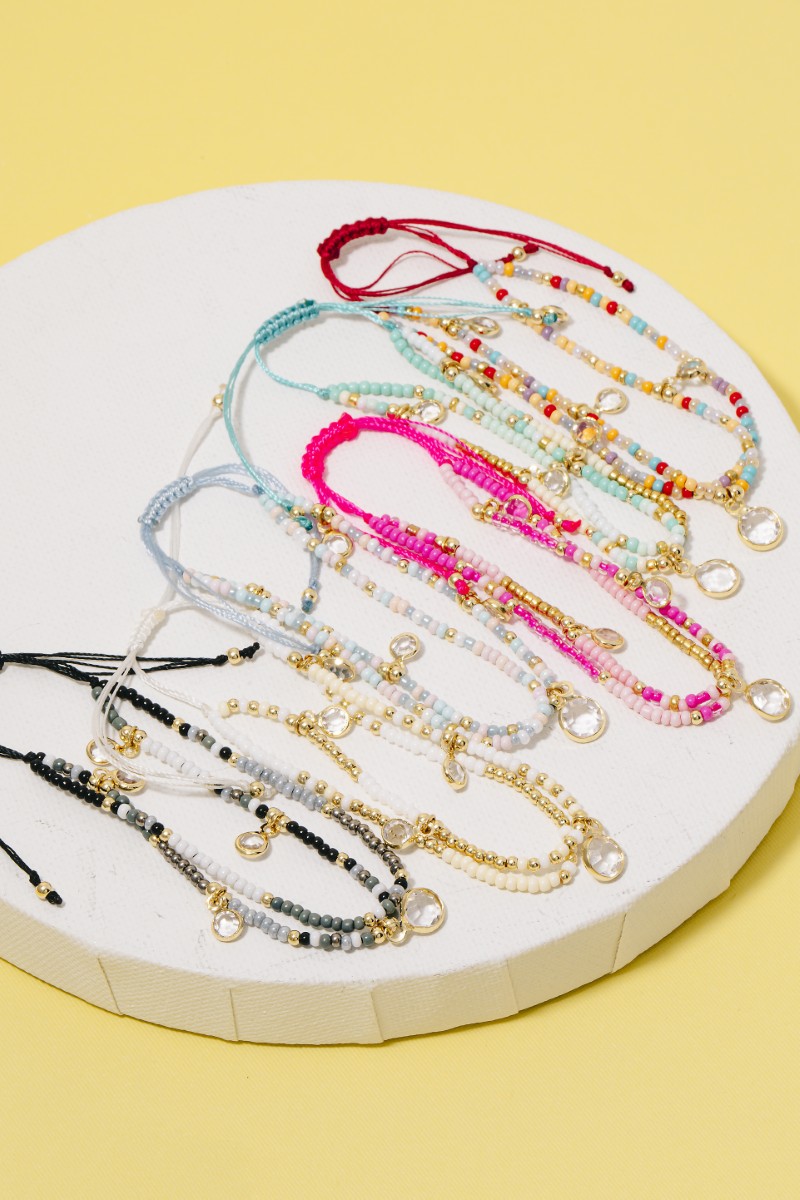 Gem Charms Seed Beaded Adjustable Cord Bracelet