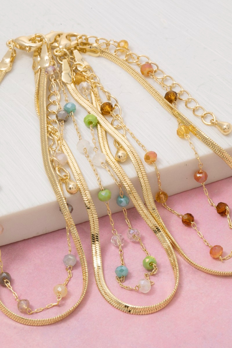 Faceted Glass Beads And Snake Chain Layered Bracelet