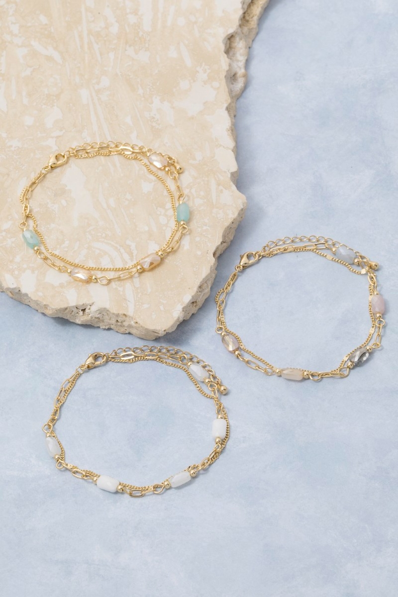 Faceted Rectangle Gems Mixed Chains Bracelet