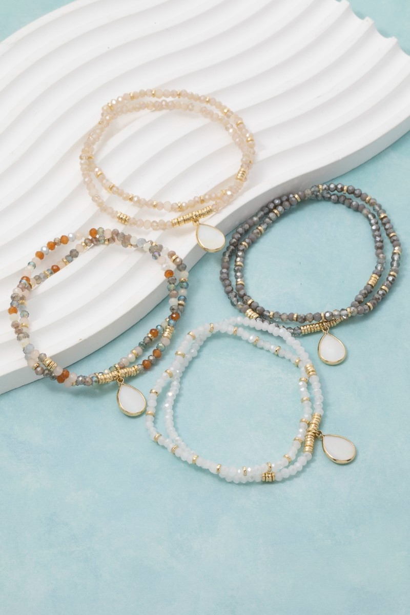 Mother Of Pearl Tear Charm Mixed Beaded Bracelet