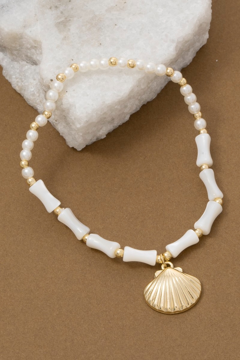 Sea Shell Charm Mother Of Pearl Mixed Beaded Bracelet