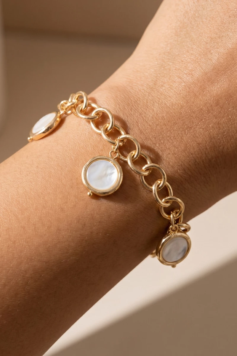 Coin Pearl Charm Toggle Bracelet