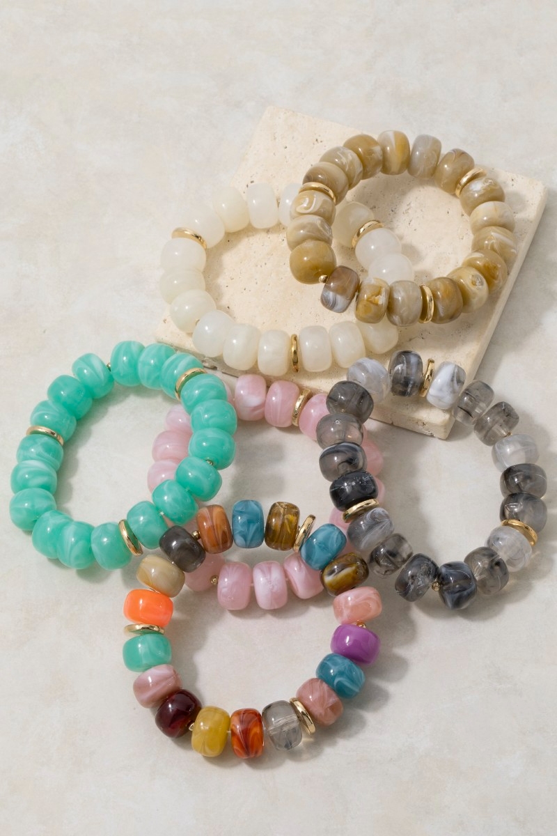 Multi Color Resin Beads Stretch Bracelet