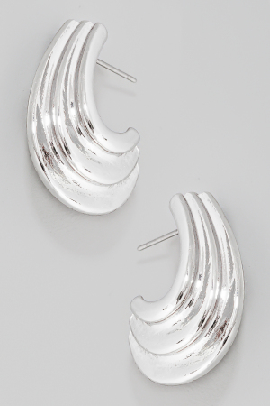 Long Ridged Metallic Huggie Hoop Earrings