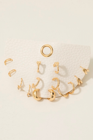 7Pc Mixed Heart And Cz Hoop Earrings Set