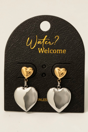Two Tone Stainless Steel Heart Dangle Earrings
