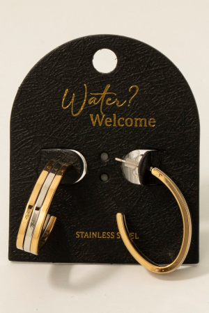 Two Tone Stainless Steel Wide Layered Hoop Earrings