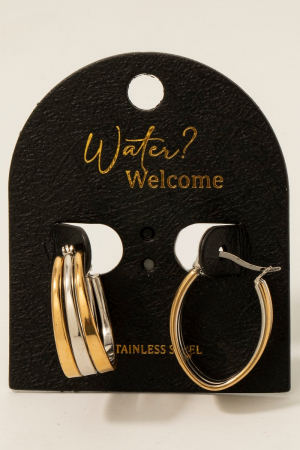 Two Tone Stainless Steel Wide Layered Hoop Earrings