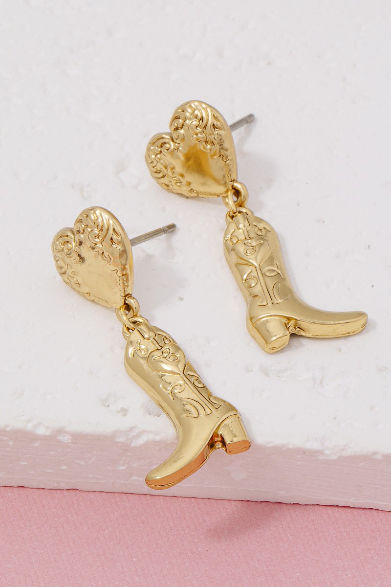 Western Heart And Cowboy Boots Dangle Earrings
