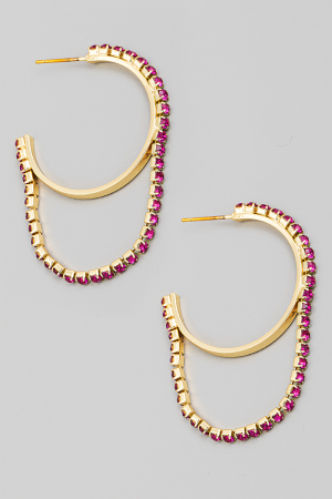 Rhinestone Studded Chain Hoop Earrings