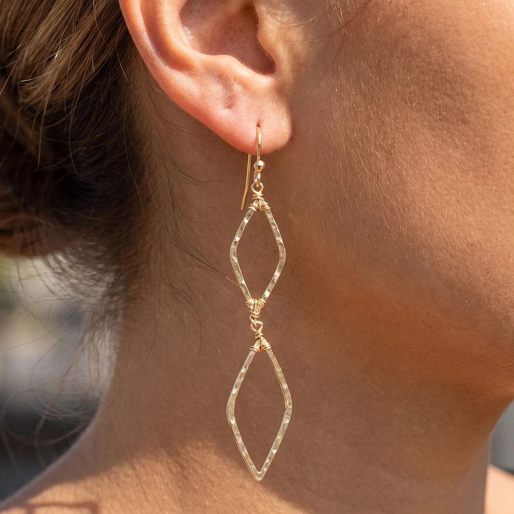 Hammered Double Marquise Link Drop Earrings