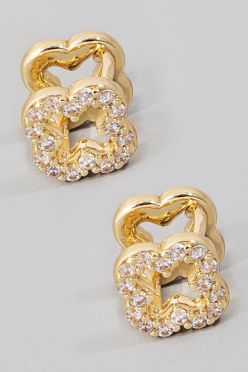 Cubic Zirconia Pave Clover Latch Stud Earrings