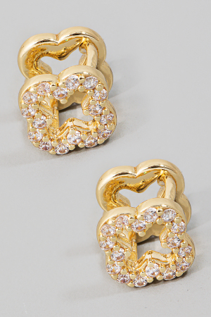 Cubic Zirconia Pave Clover Latch Stud Earrings