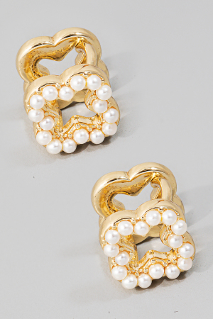 Pearl Pave Clover Latch Stud Earrings